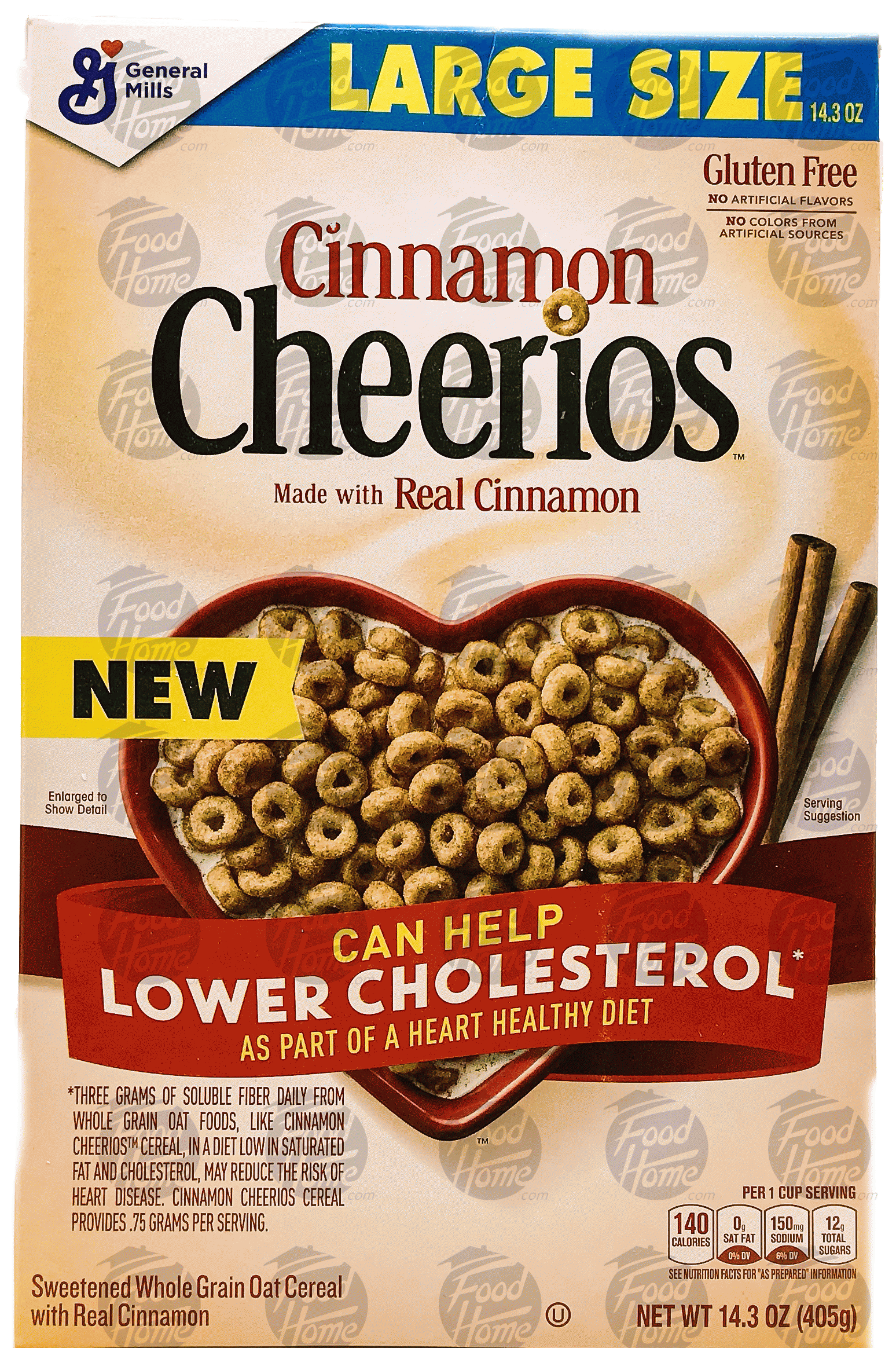 Cheerios Large Size sweetened whole grain oat ceral with real cinnamon, box Full-Size Picture